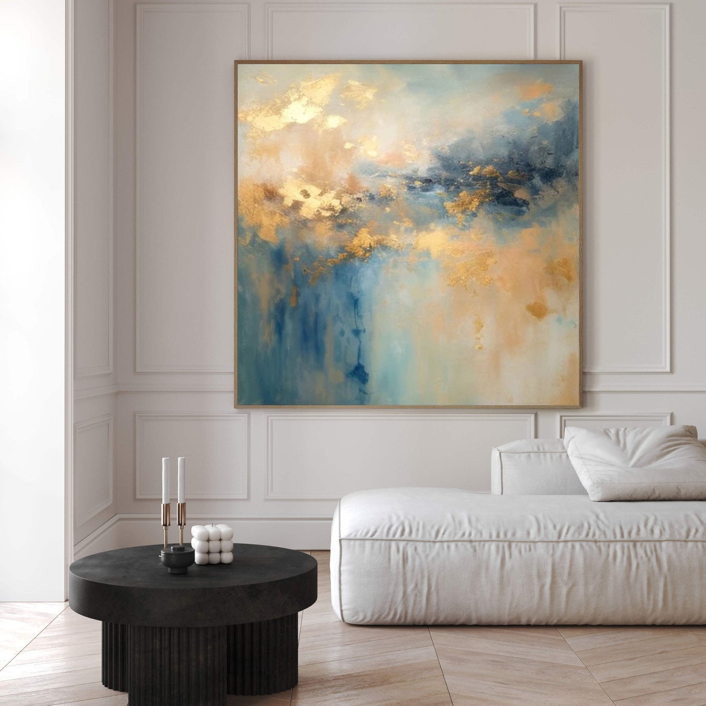 Golden Mist Blue Abstract Painting