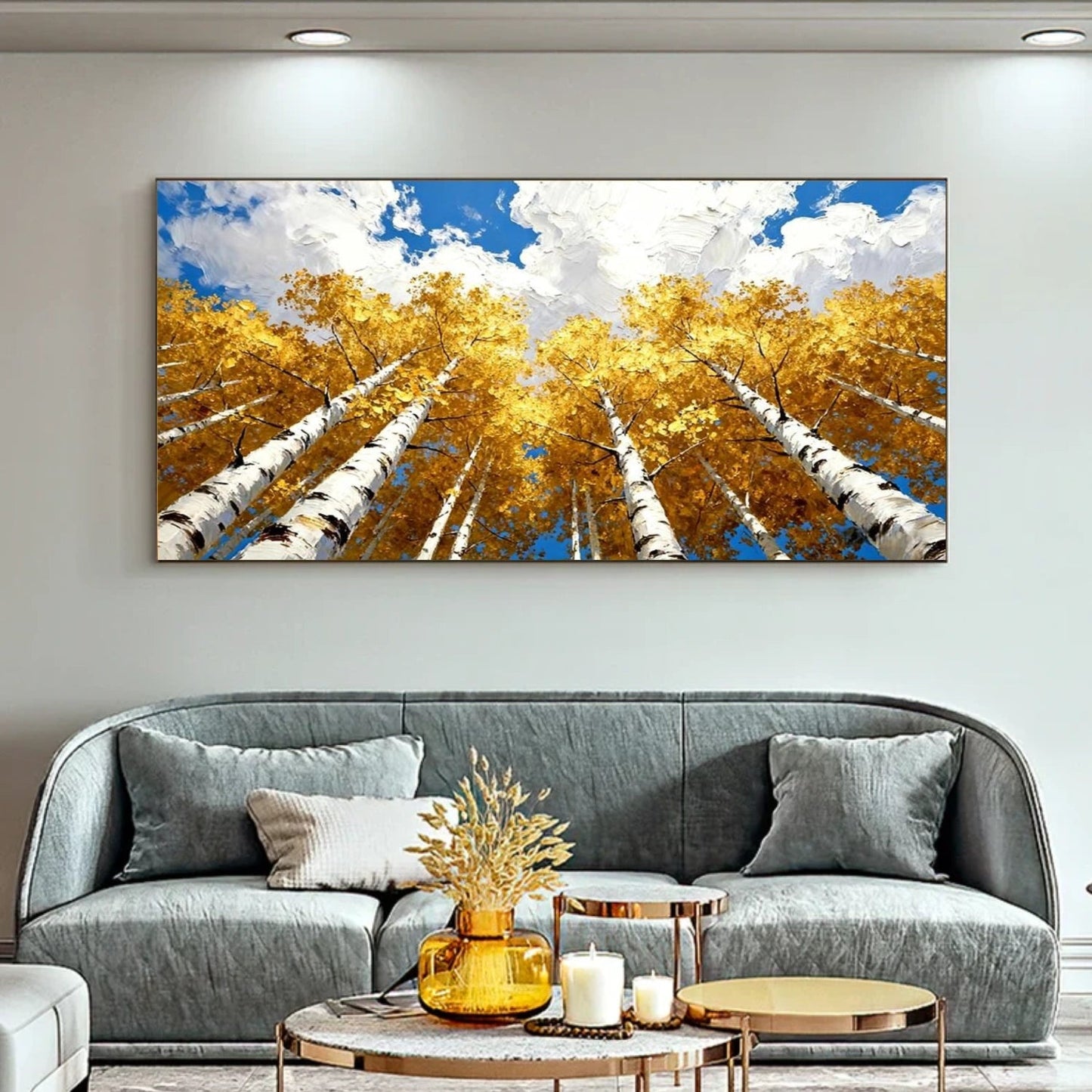 Golden Canopy Autumn Birch Painting