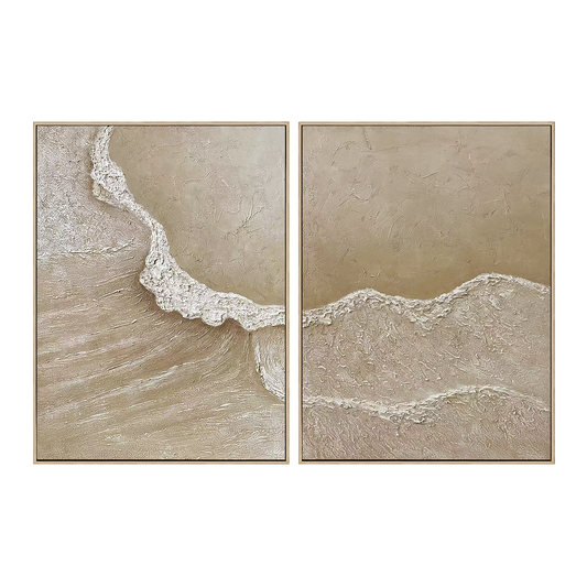 Earth Whisper Beige Textured Abstract Painting Set Set of 2