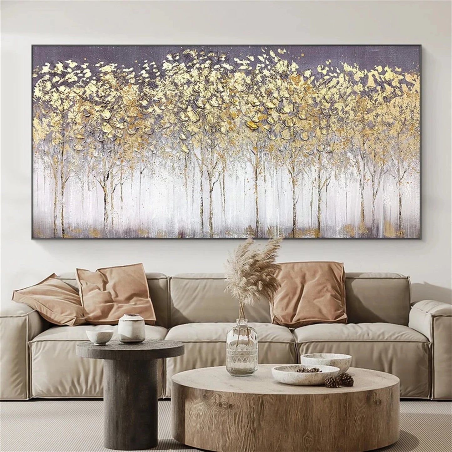 Golden Whisper Forest Abstract Painting