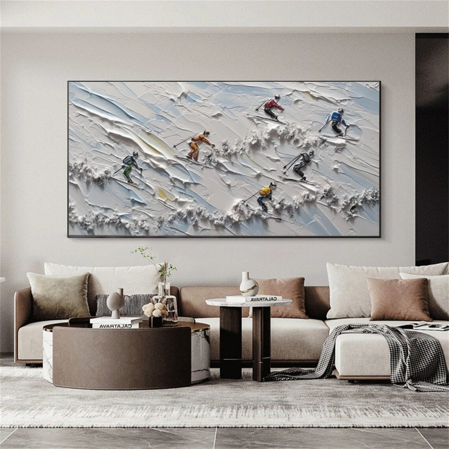 Powder Rush – Skiers Textured Winter Painting