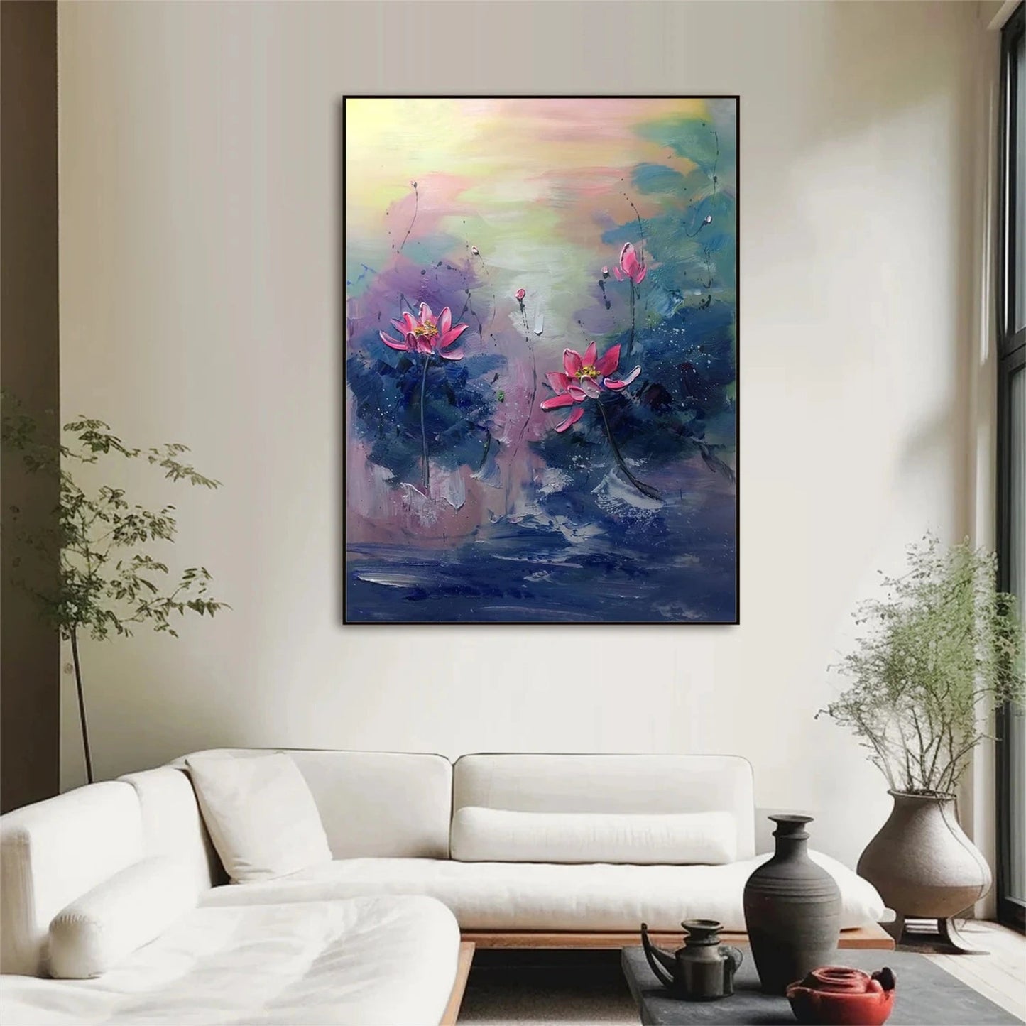 Twilight Lotus Glow Abstract Painting