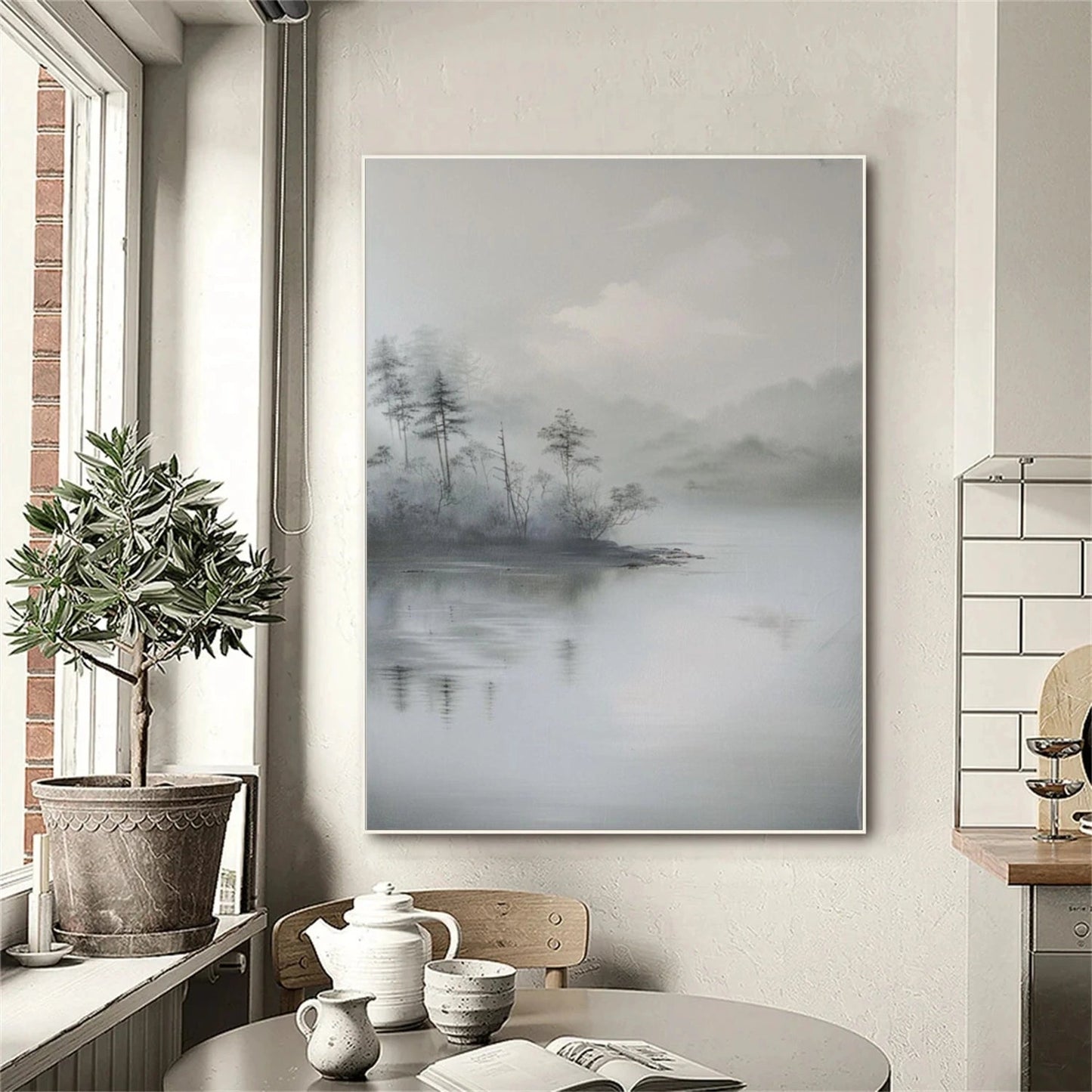 Silent Mist Lake Abstract Landscape Painting