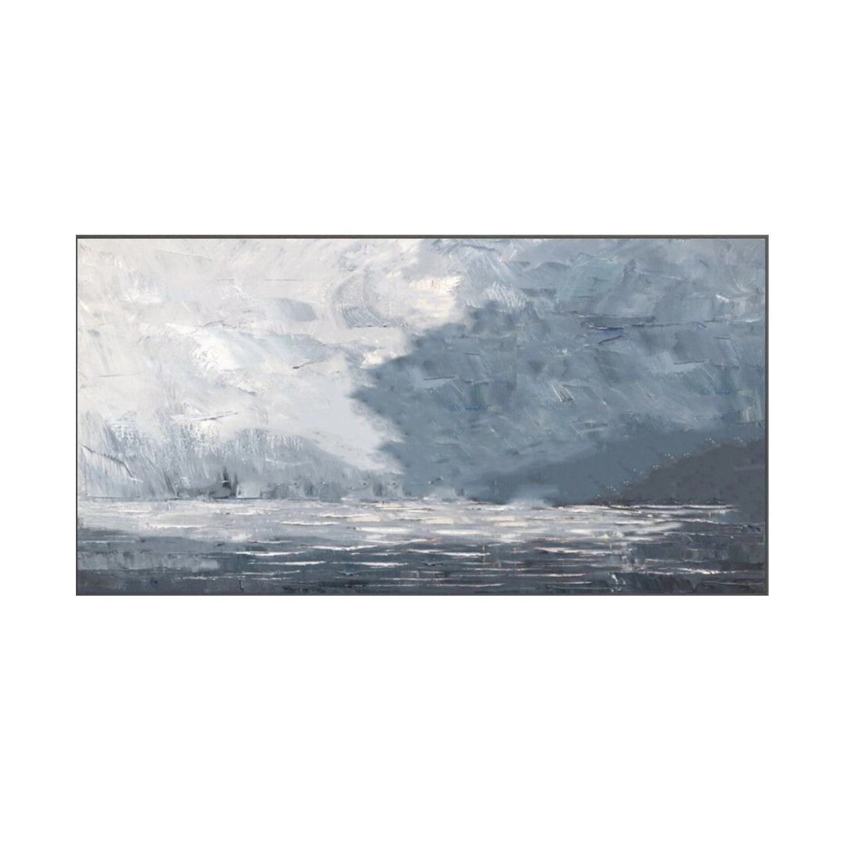 Misty Blue Coastline – Minimal Seascape Painting