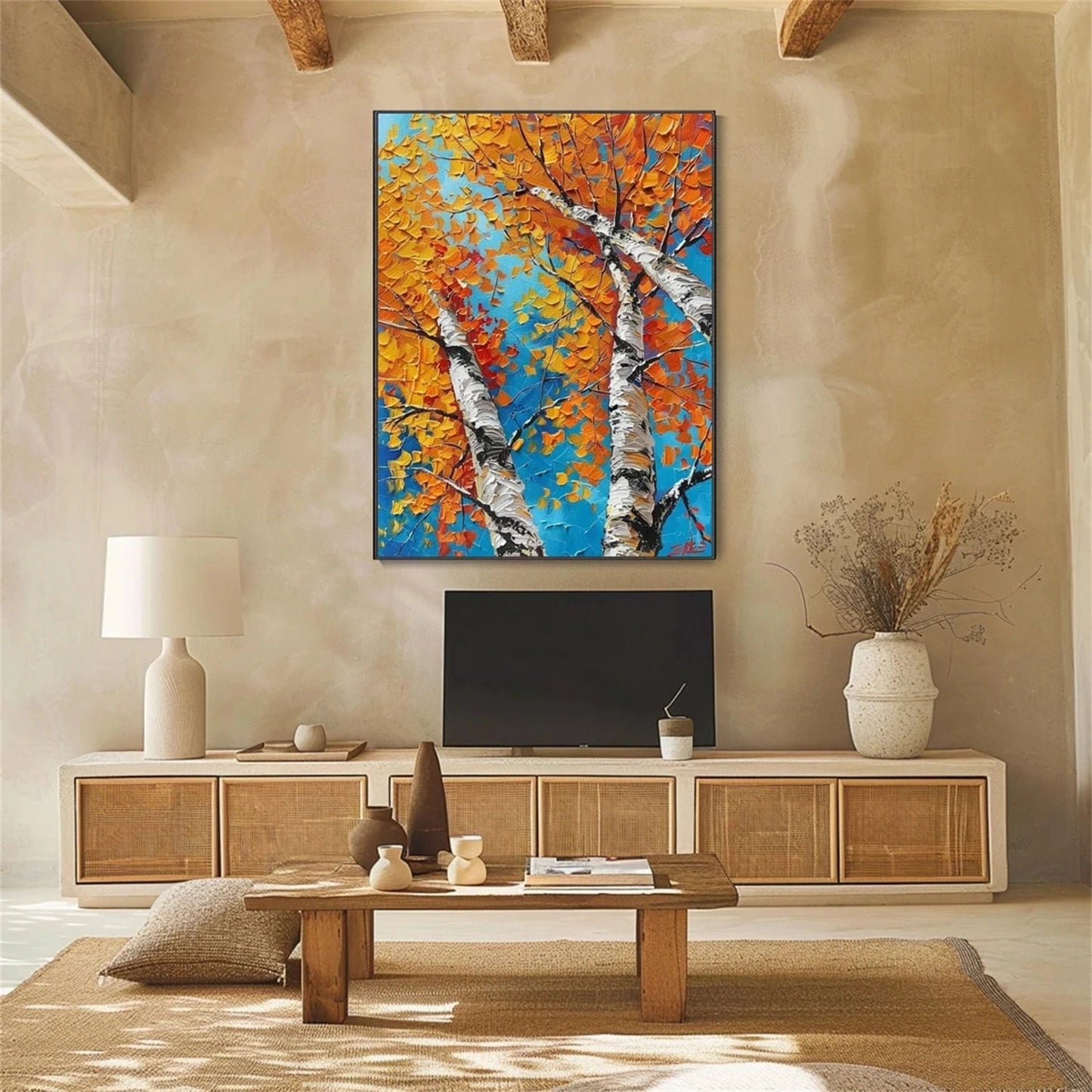 Golden Sky Birch Autumn Painting