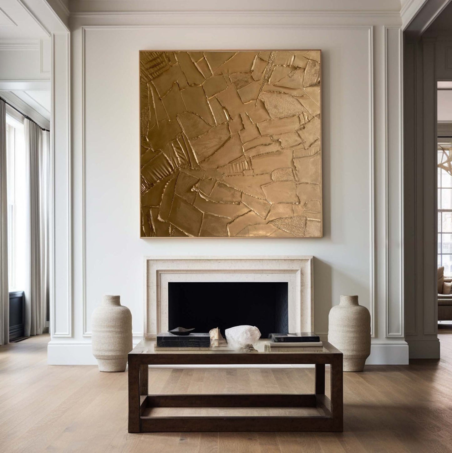 Golden Fragment Textured Abstract Painting