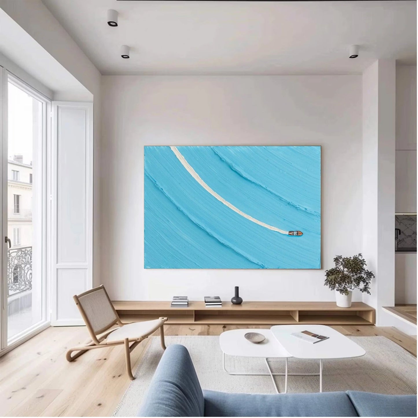 Azure Wake Minimal Seascape Painting