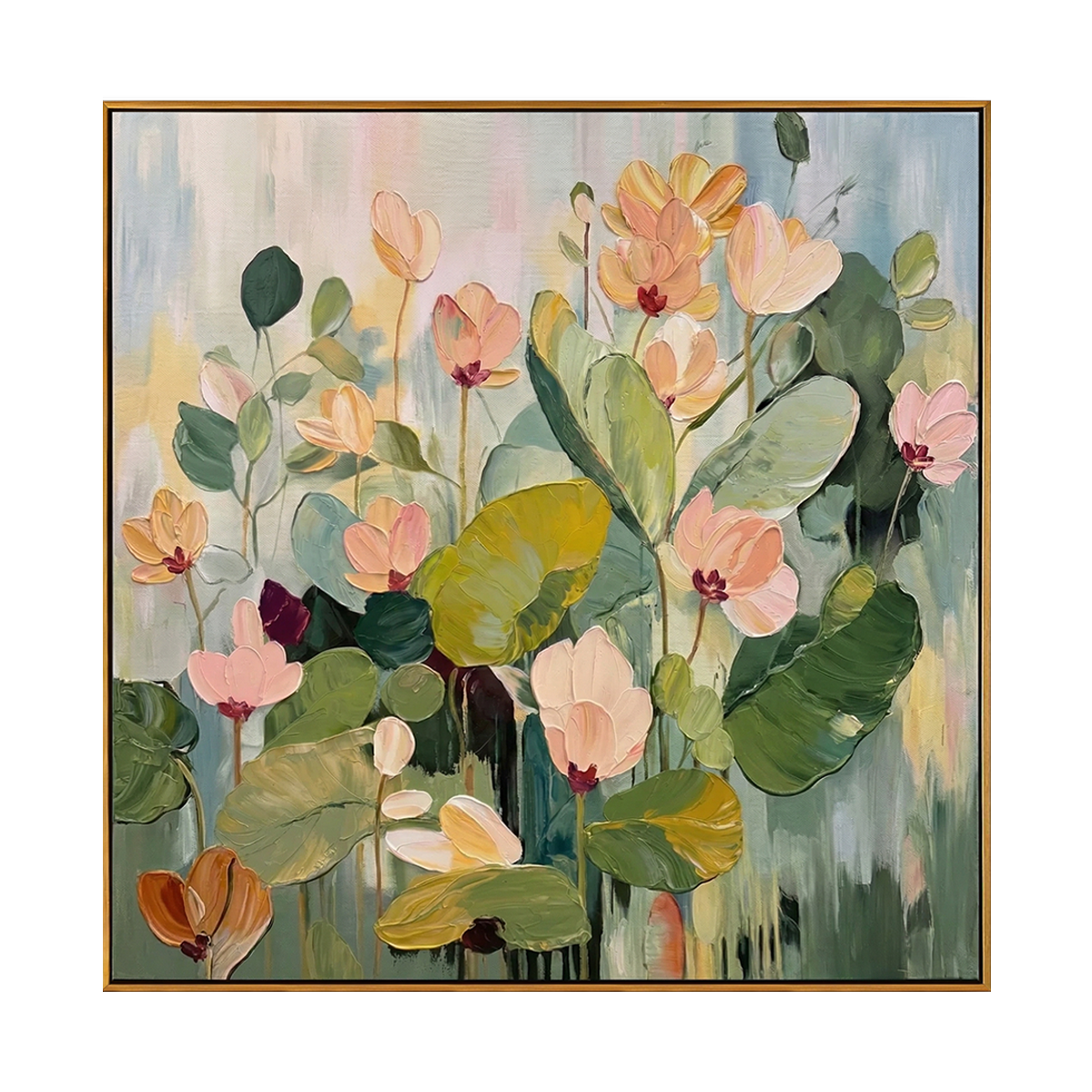 Serene Cyclamen Bloom Impasto Floral Painting