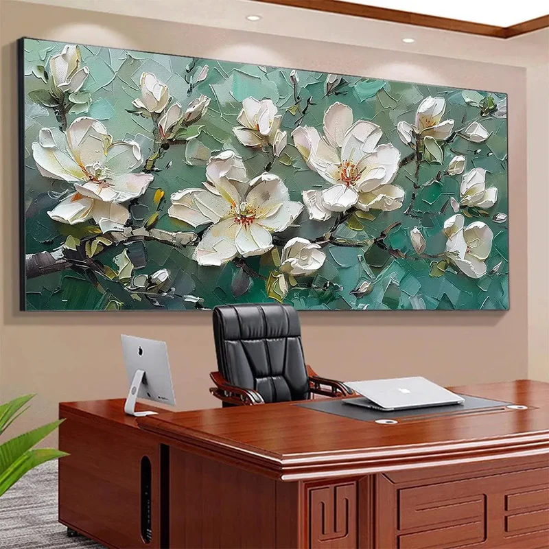 White Floral Textured Painting