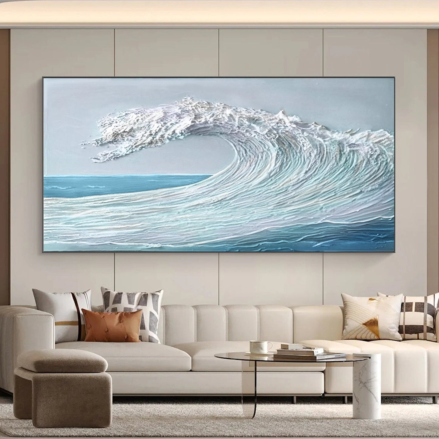 Silver Crest-Textured Ocean Wave Painting