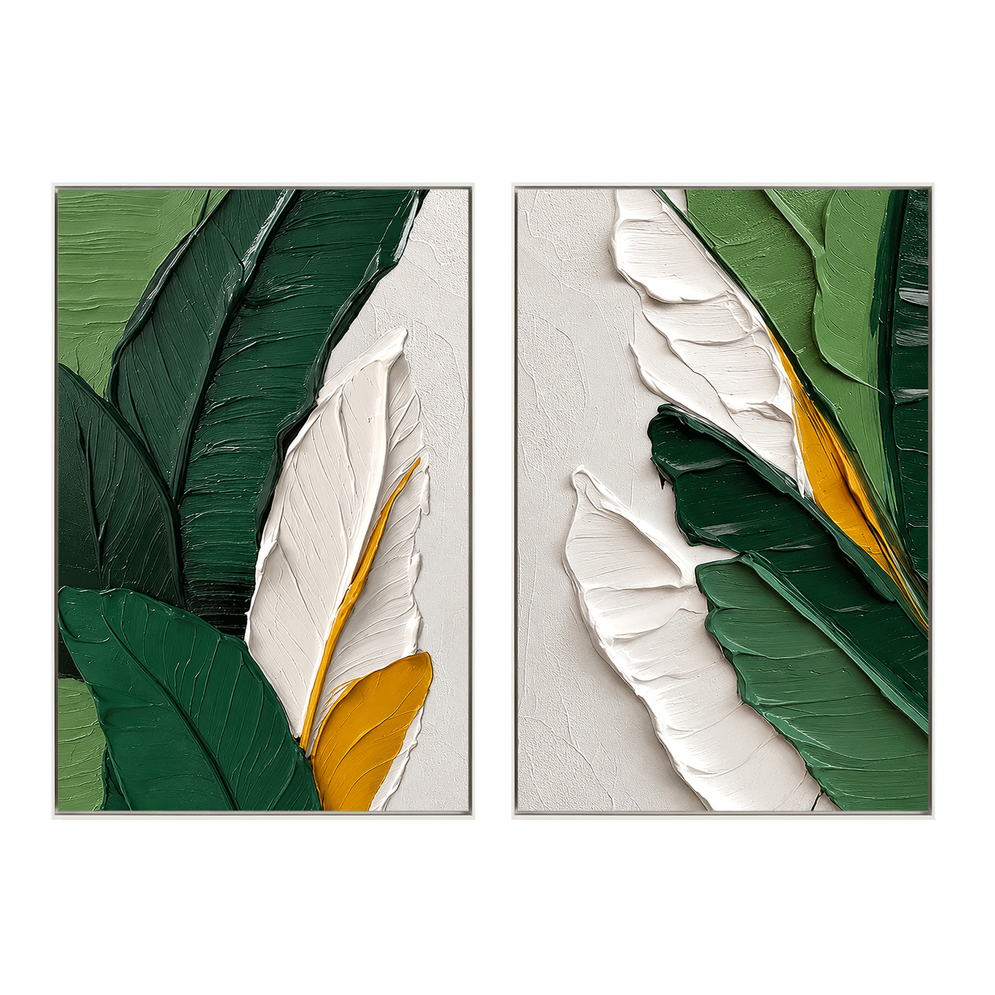 Verdant Harmony Leaf Textured Painting Set Set of 2