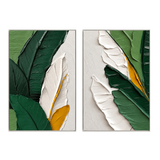 Verdant Harmony Leaf Textured Painting Set Set of 2