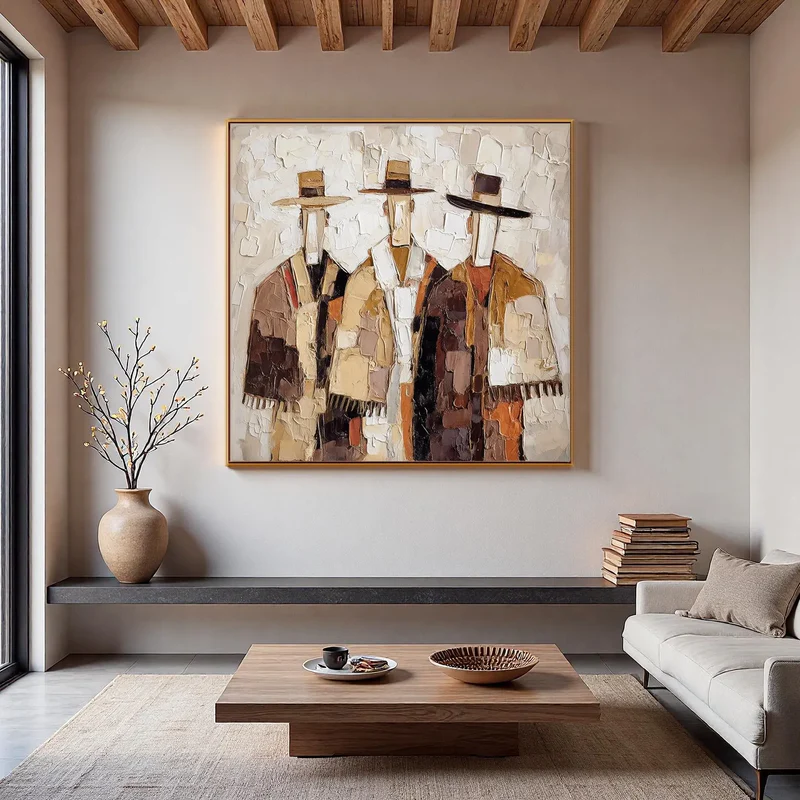 3 Figures Warm Tone Abstract Painting