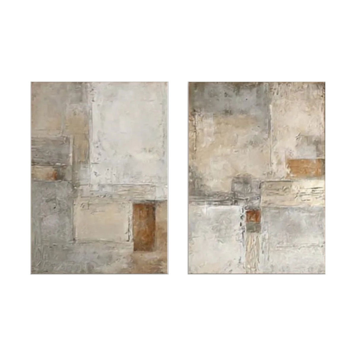 Set of 2 Silent Field Neutral Geometric Abstract Painting (Diptych)