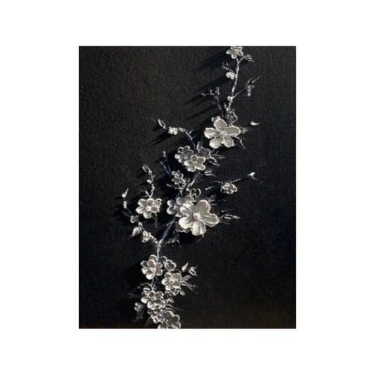 Midnight Silver Blossom Abstract Painting