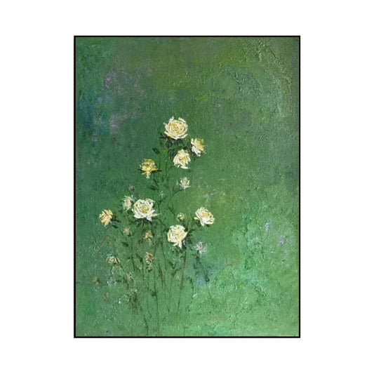 Verdant Whisper Yellow Rose Abstract Painting