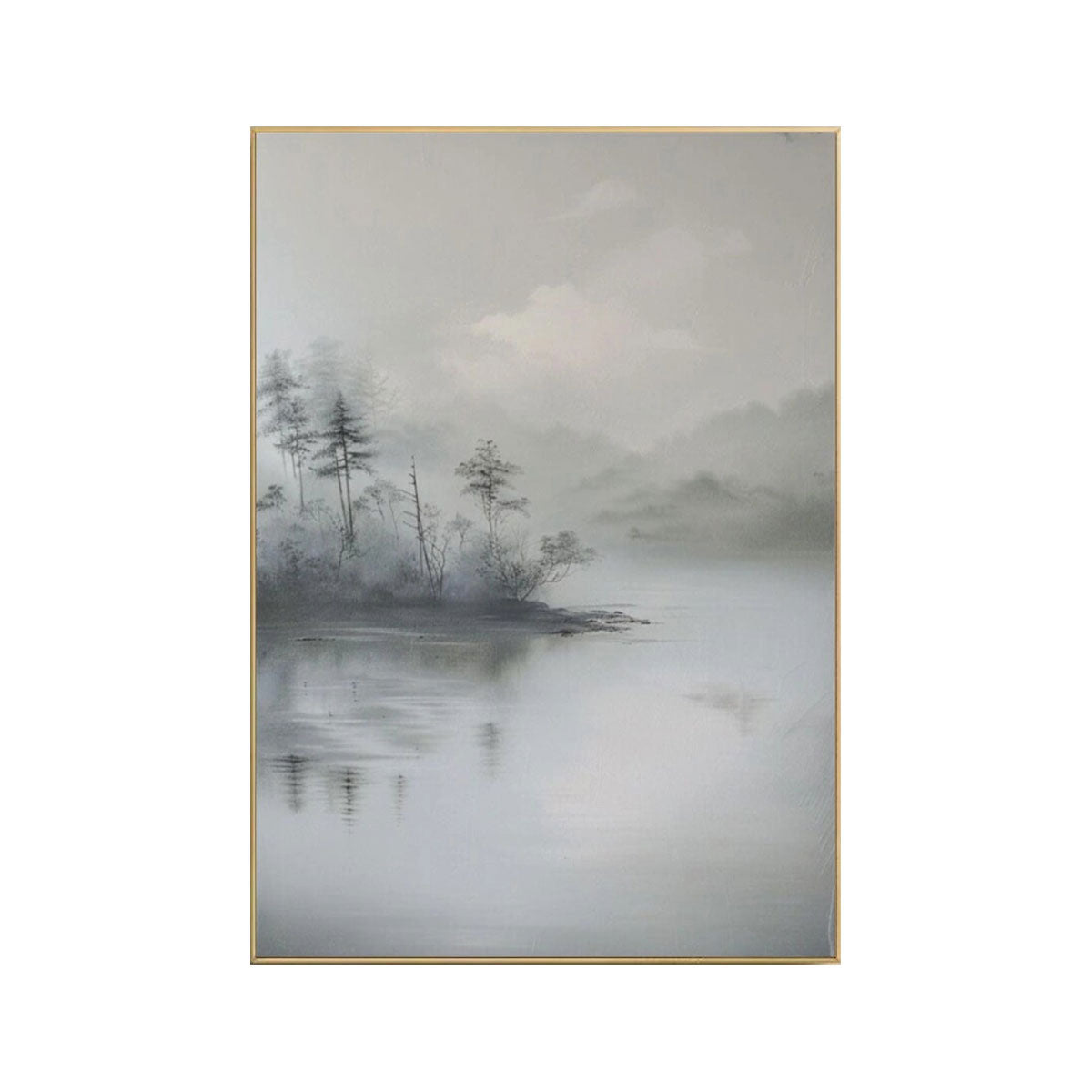 Silent Mist Lake Abstract Landscape Painting