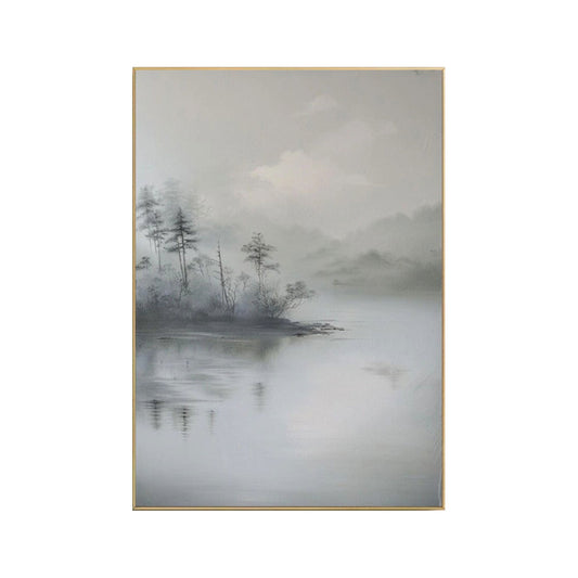 Silent Mist Lake Abstract Landscape Painting