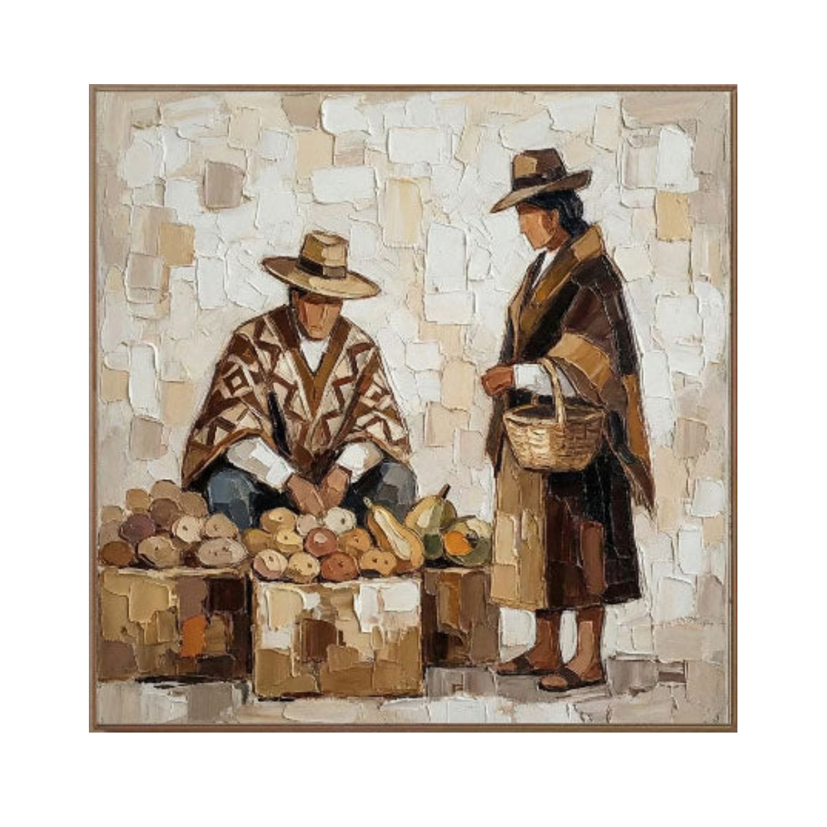 Market Day – Textured Folk Figure Art Painting