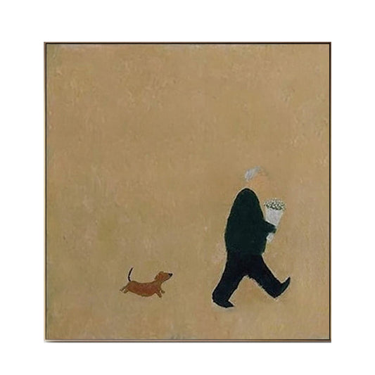 Dachshund Walk & Bouquet Minimalist Painting