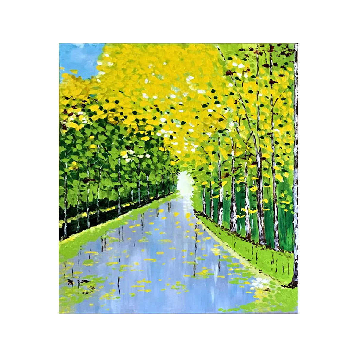 Golden Pathway Forest Landscape Painting