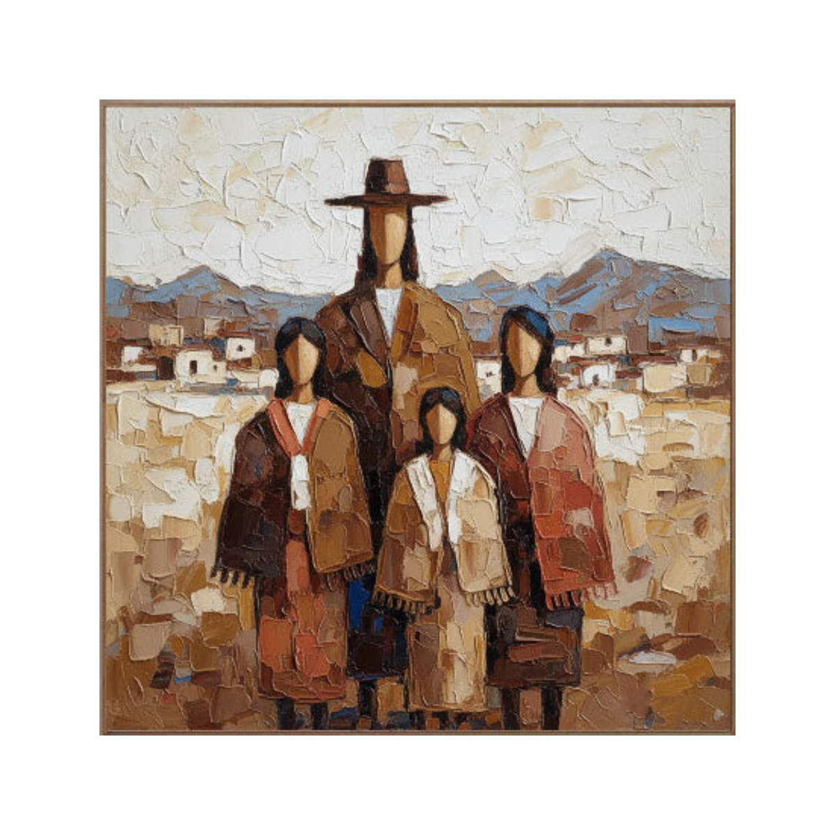 Heritage Family Portrait – Textured Cultural Figurative Painting