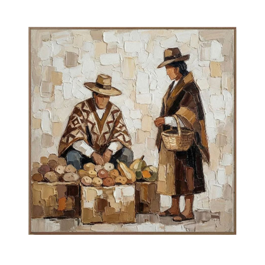 Market Day – Textured Folk Figure Art Painting