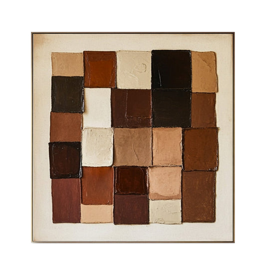 Mocha Patchwork Geometric Abstract Painting