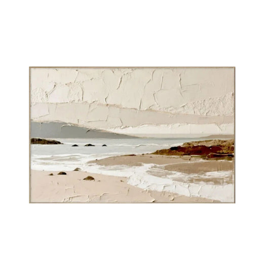 Beige Coastal Serenity – Textured Seascape Painting