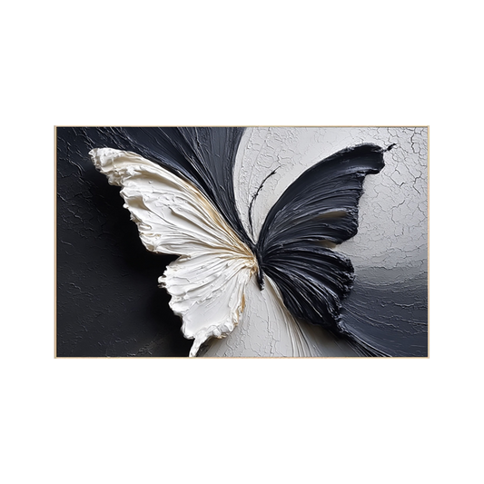Dual Aura Butterfly – Black & White Textured Painting
