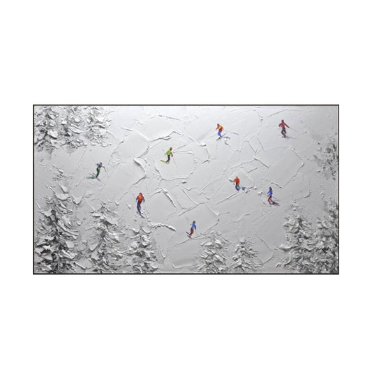 Midnight Glide – Night Forest Skiers Textured Painting