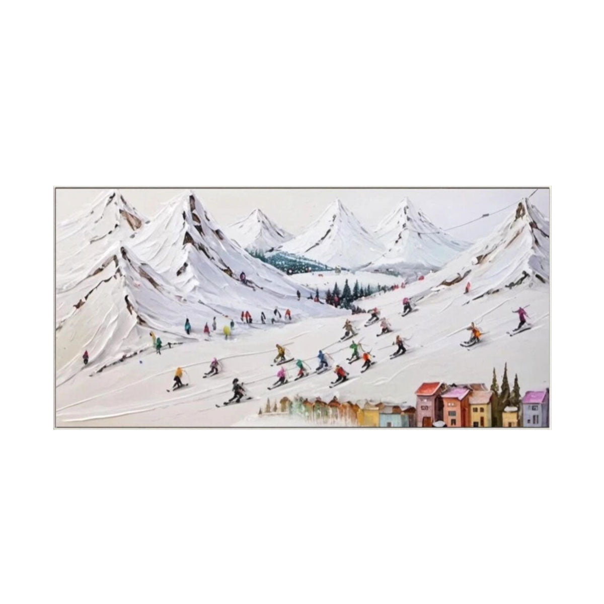 Colorful Ski Resort – Winter Textured Landscape Painting