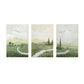 Quiet Path Green Landscape Abstract Painting (Triptych) Set of 3