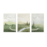 Quiet Path Green Landscape Abstract Painting (Triptych) Set of 3