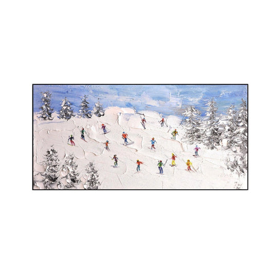Snowfield Symphony – Group Skiers Textured Painting