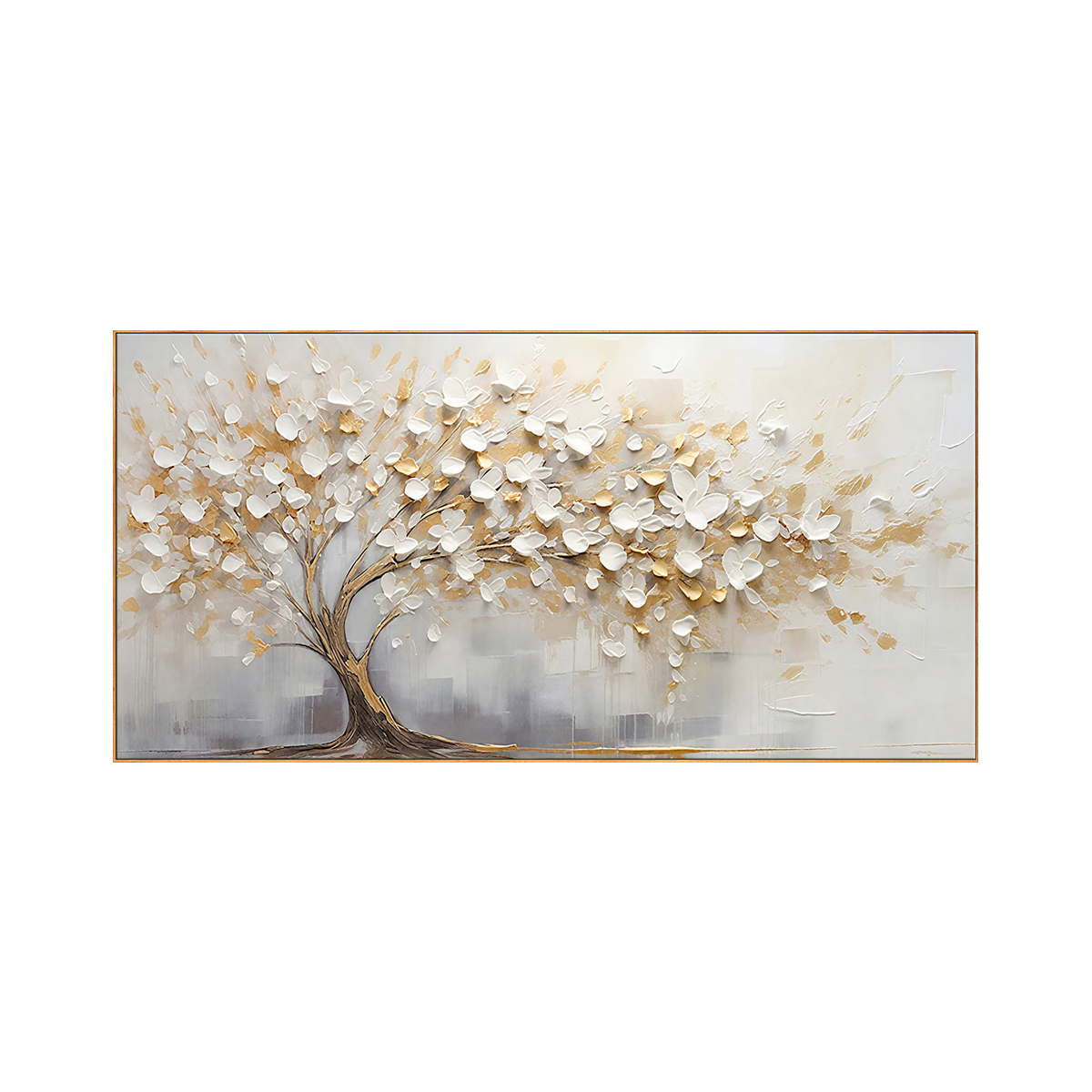 Golden Blossom Tree Impasto Canvas Art