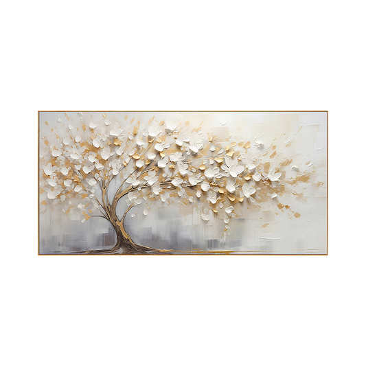 Golden Blossom Tree Impasto Canvas Art