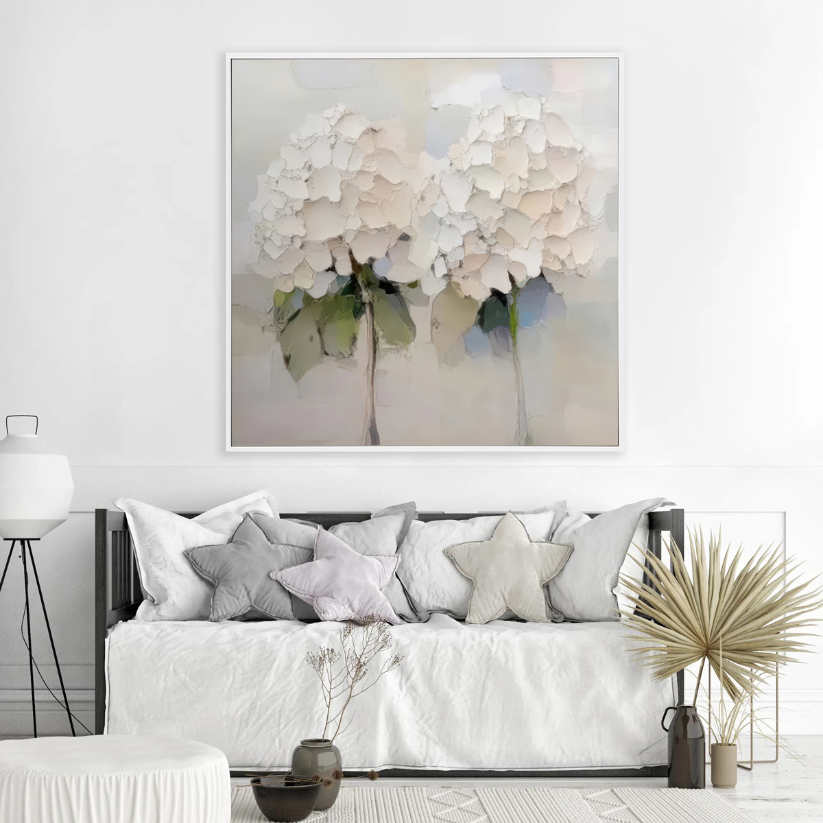 Soft Ivory Bloom Abstract Painting (Diptych)