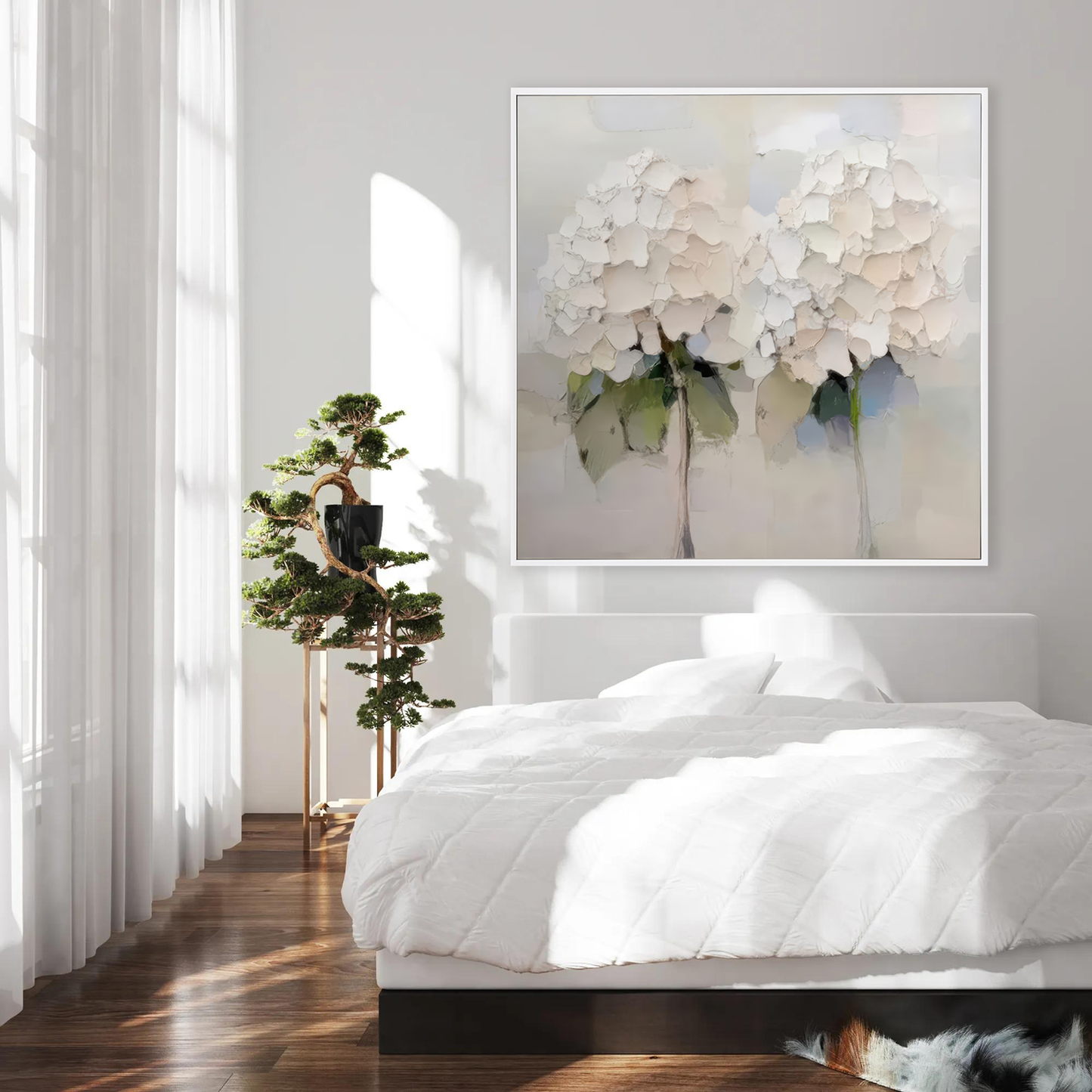 Soft Ivory Bloom Abstract Painting (Diptych)