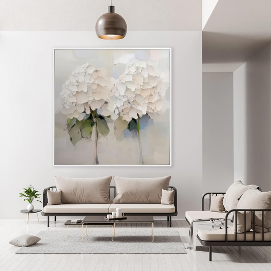 Soft Ivory Bloom Abstract Painting (Diptych)
