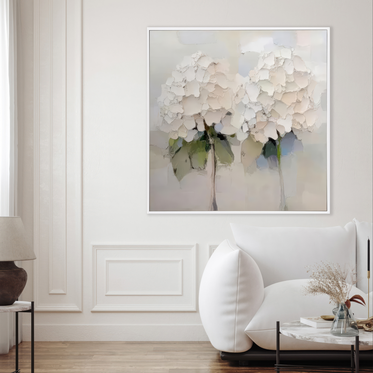Soft Ivory Bloom Abstract Painting (Diptych)