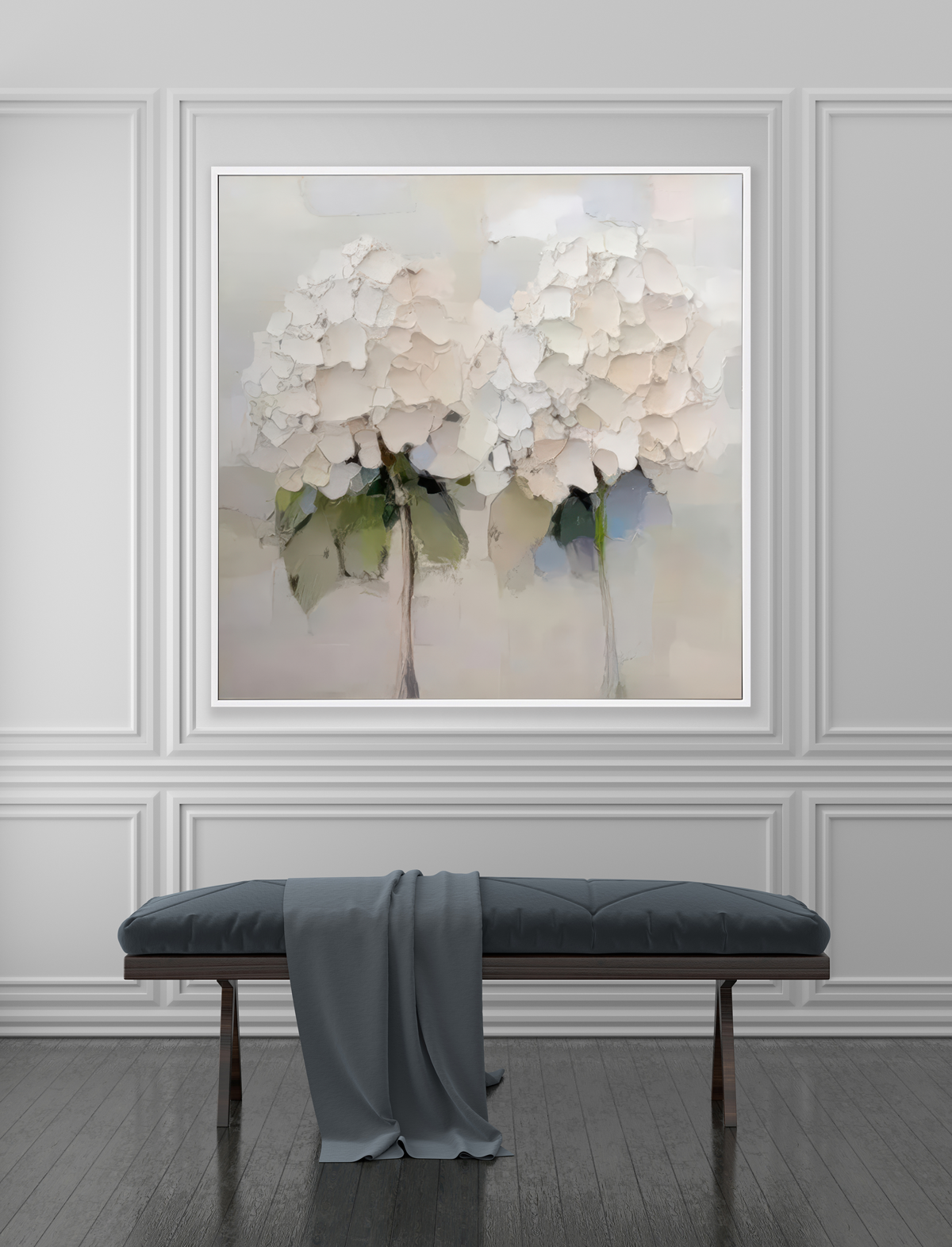 Soft Ivory Bloom Abstract Painting (Diptych)