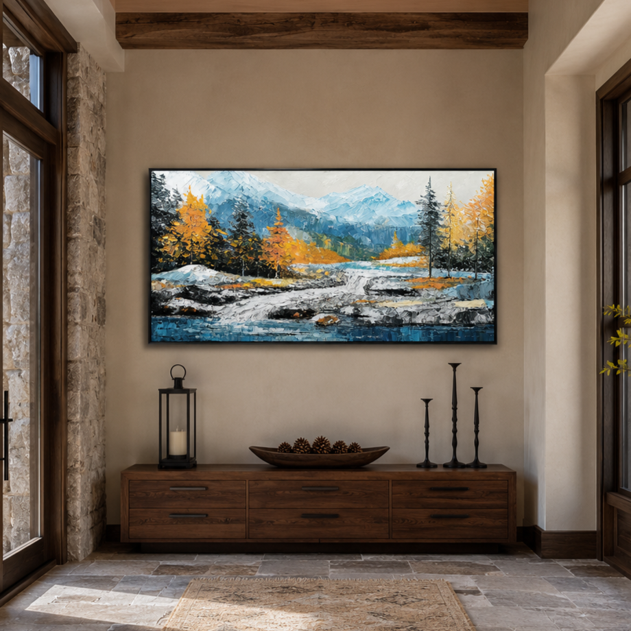 Mountain River Textured Painting