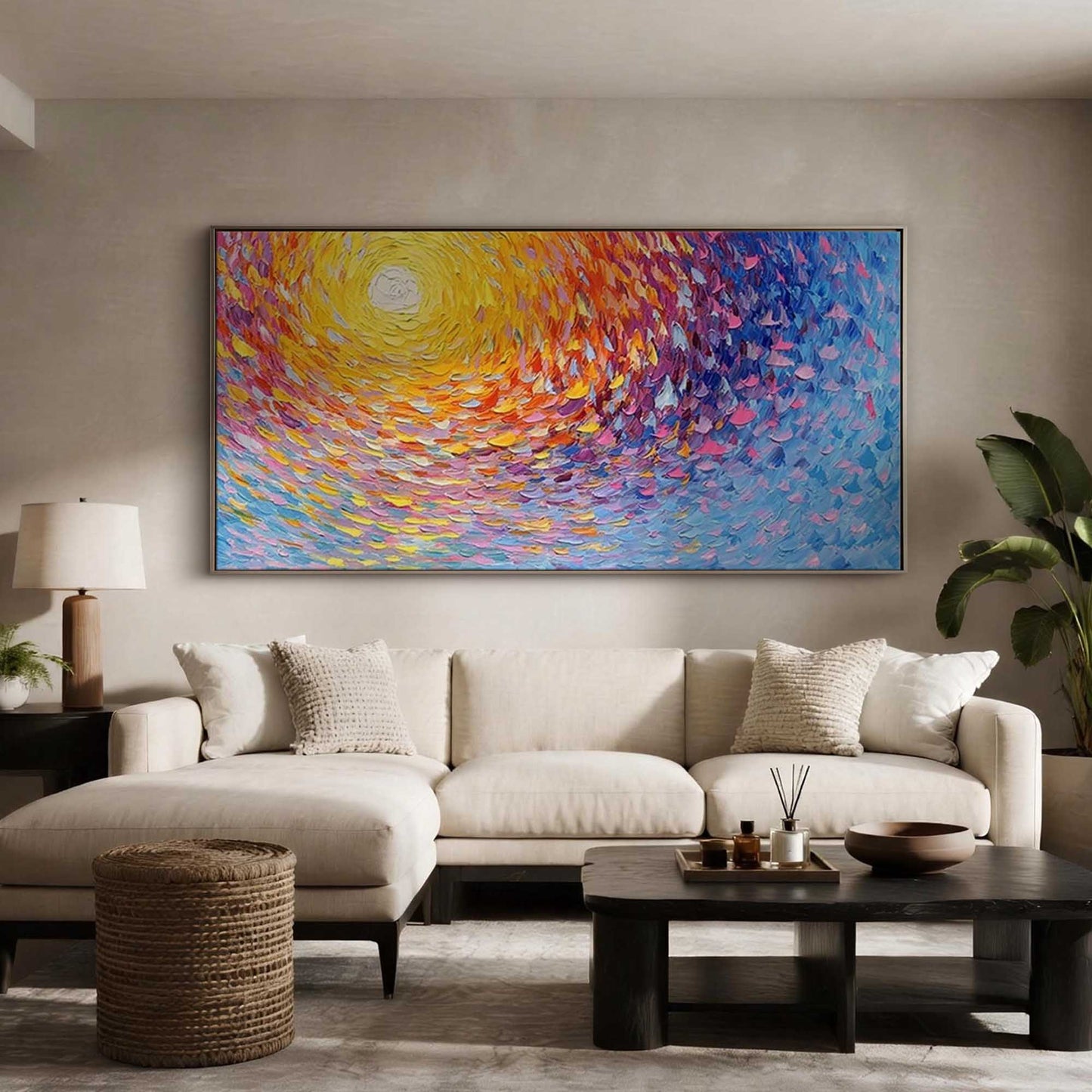 Sunset Vortex Impasto Abstract Painting