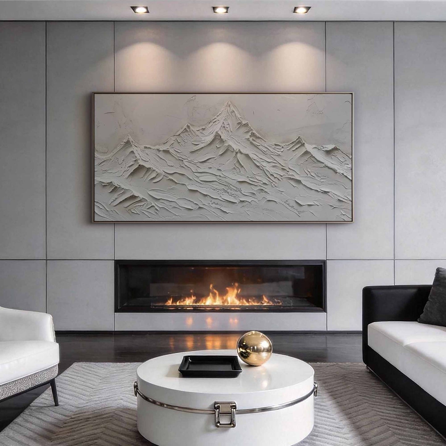 White Summit Textured Mountain Painting