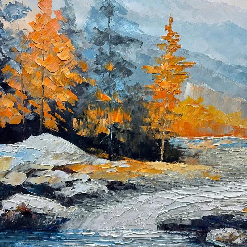 Mountain River Textured Painting