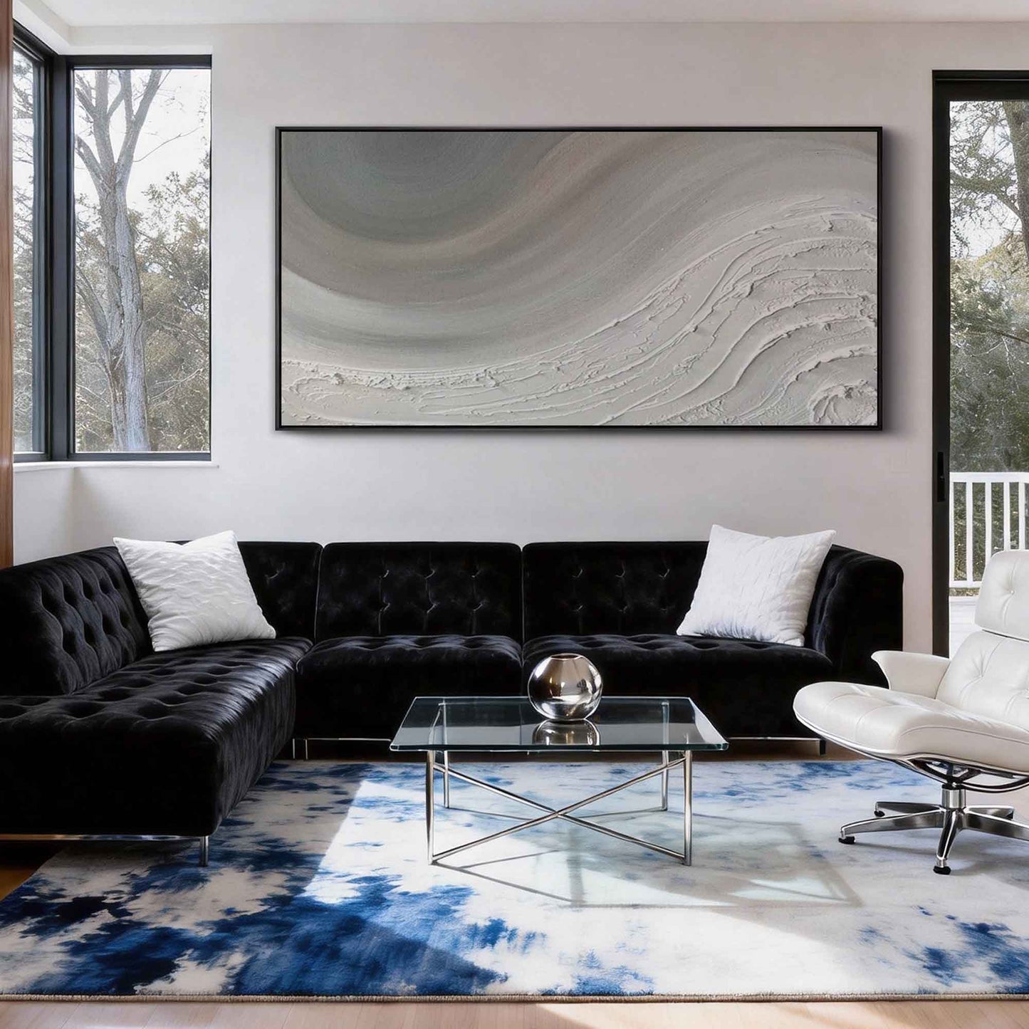 Soft Gray Wave Abstract Painting