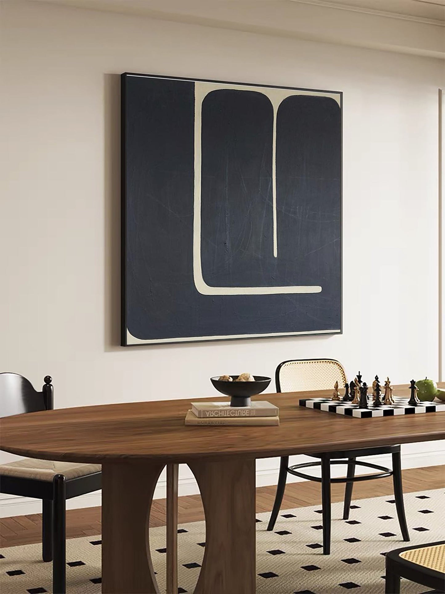 Midnight Curve Minimal Abstract Painting