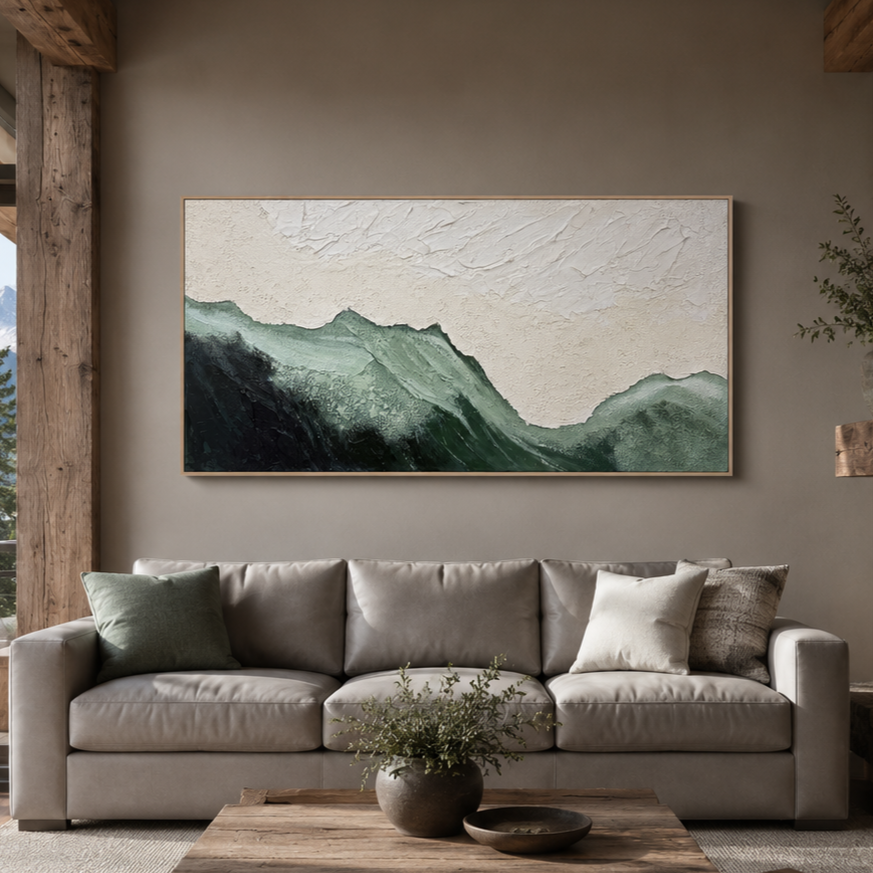 Mist Valley Textured Green Abstract Painting