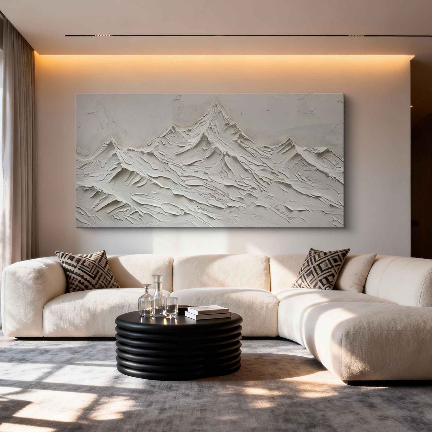 White Summit Textured Mountain Painting